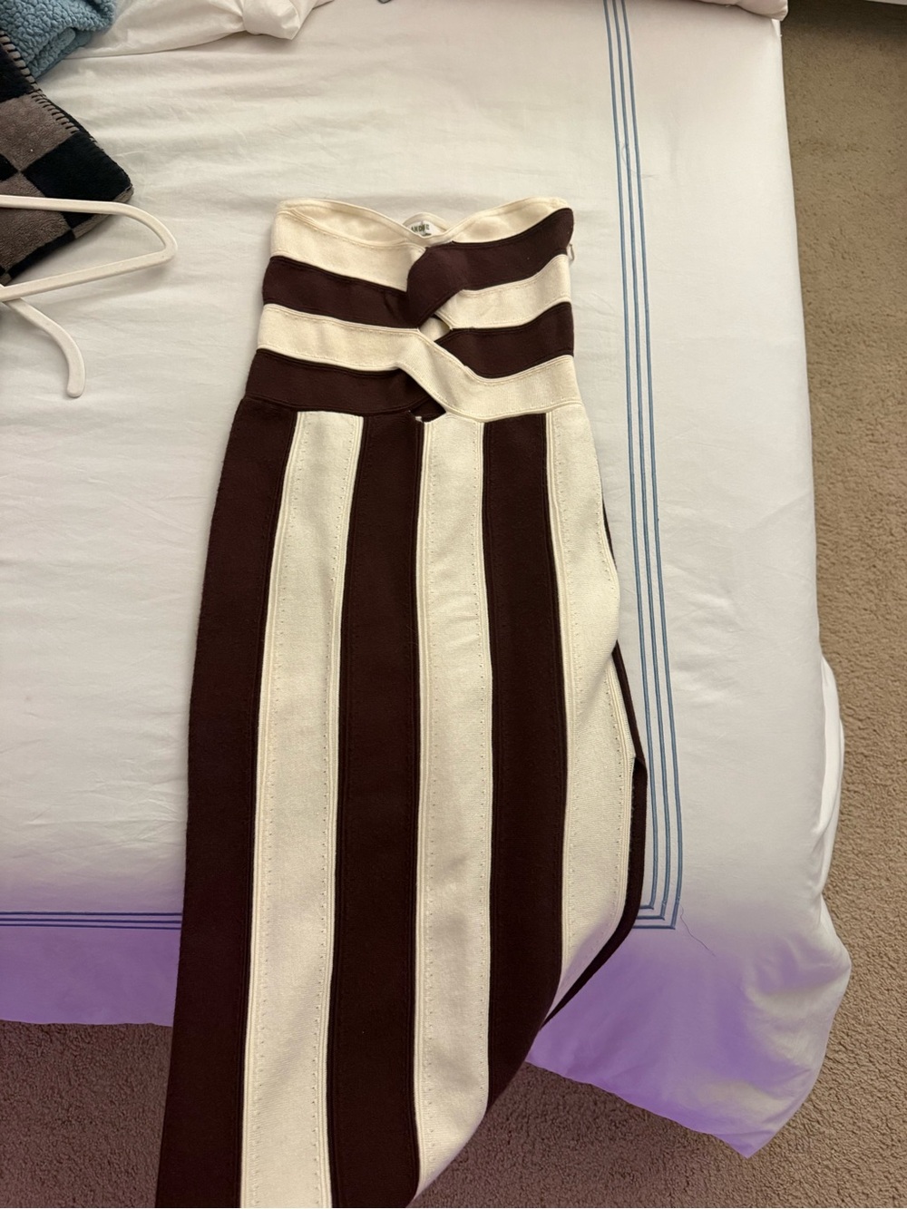 Striped Strapless Midi Dress in Cream and Brown anthro